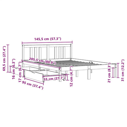 Letto senza Materasso Bianco 140x200 cm Legno Massello di Pino