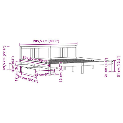 Letto senza Materasso 200x200 cm in Legno Massello di Pino