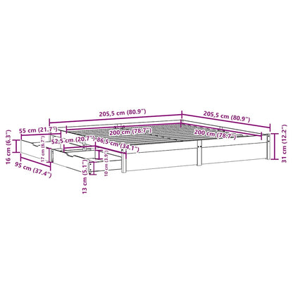 Giroletto senza Materasso Bianco 200x200 cm Legno Massello Pino - homemem39