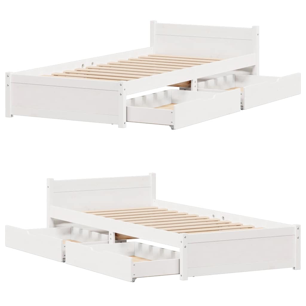 Letto senza Materasso Bianco 75x190 in Legno Massello di Pino