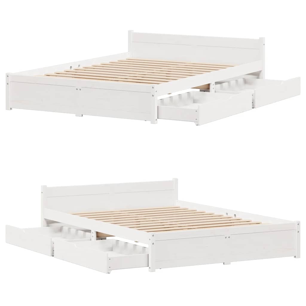 Letto senza Materasso Bianco 150x200 cm Legno Massello di Pino