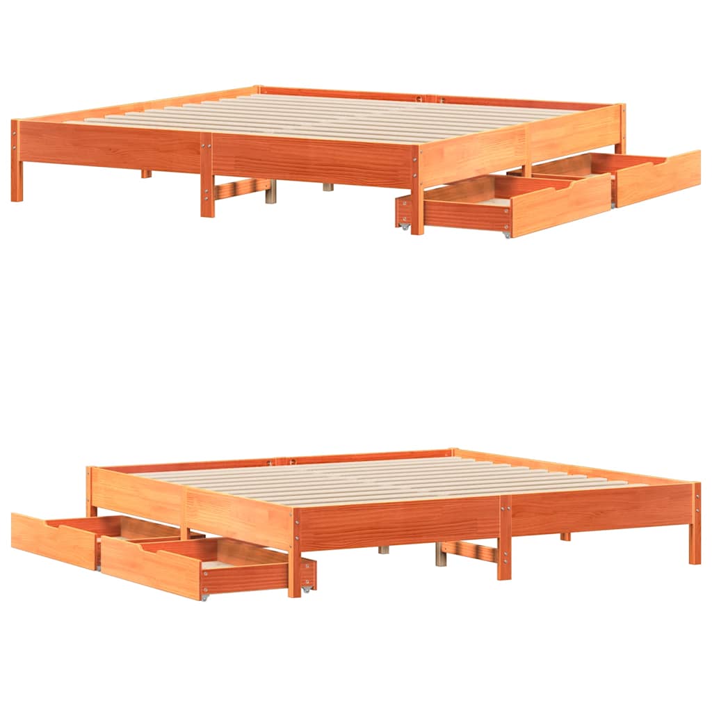 Letto senza Materasso Marrone Cera 200x200 cm in Legno di Pino