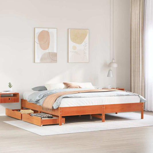 Letto senza Materasso Marrone Cera 200x200 cm in Legno di Pino | homemem39