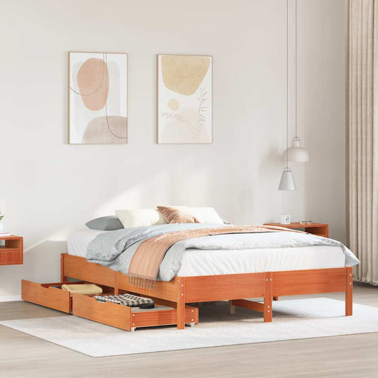 Letto senza Materasso Marrone Cera 150x200 cm in Legno di Pino | homemem39