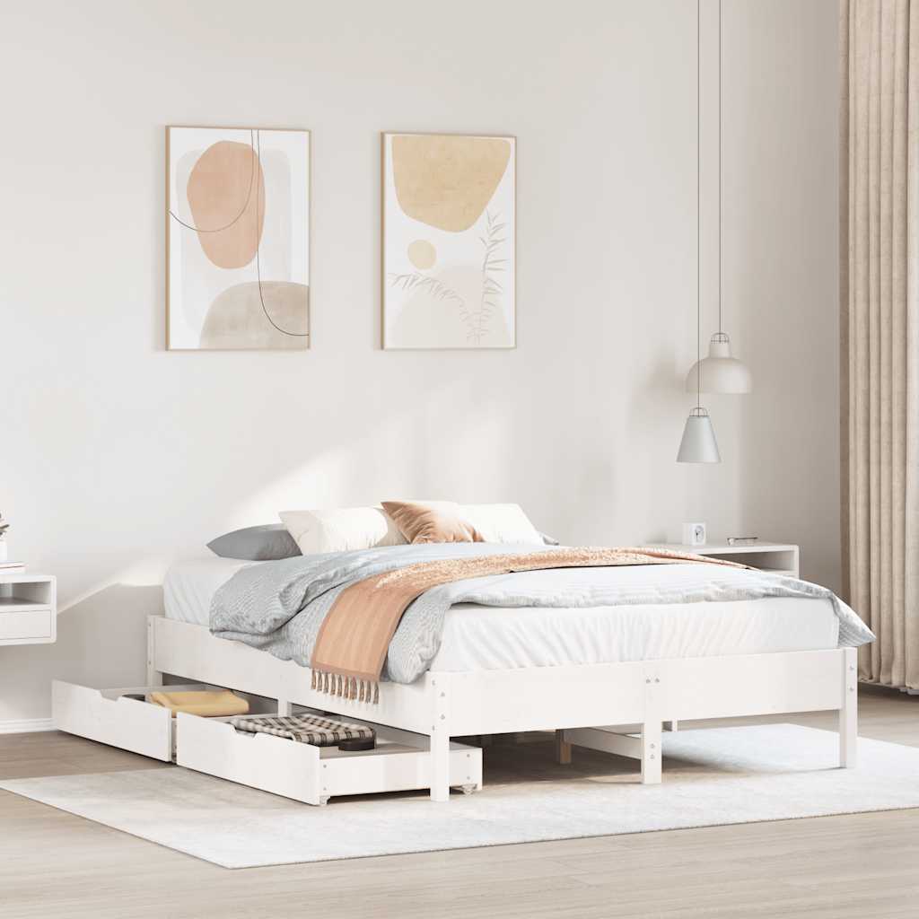 Letto senza Materasso Bianco 140x190 cm Legno Massello di Pino | homemem39