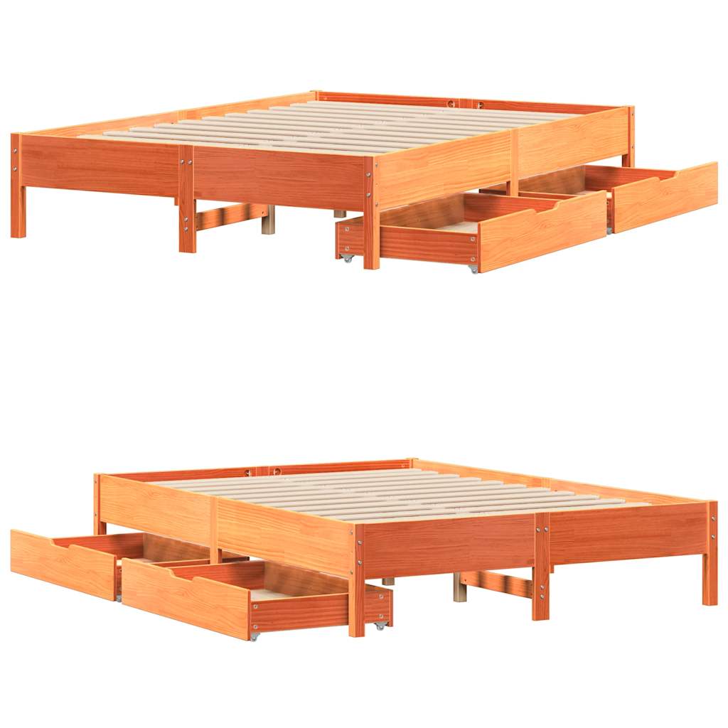 Letto senza Materasso Marrone Cera 135x190 cm in Legno di Pino | homemem39