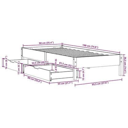 Letto senza Materasso Bianco 90x190 cm in Legno Massello Pino | homemem39