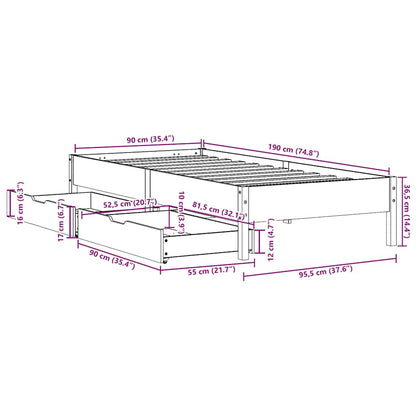 Letto senza Materasso Marrone Cera 90x190 cm in Legno di Pino | homemem39