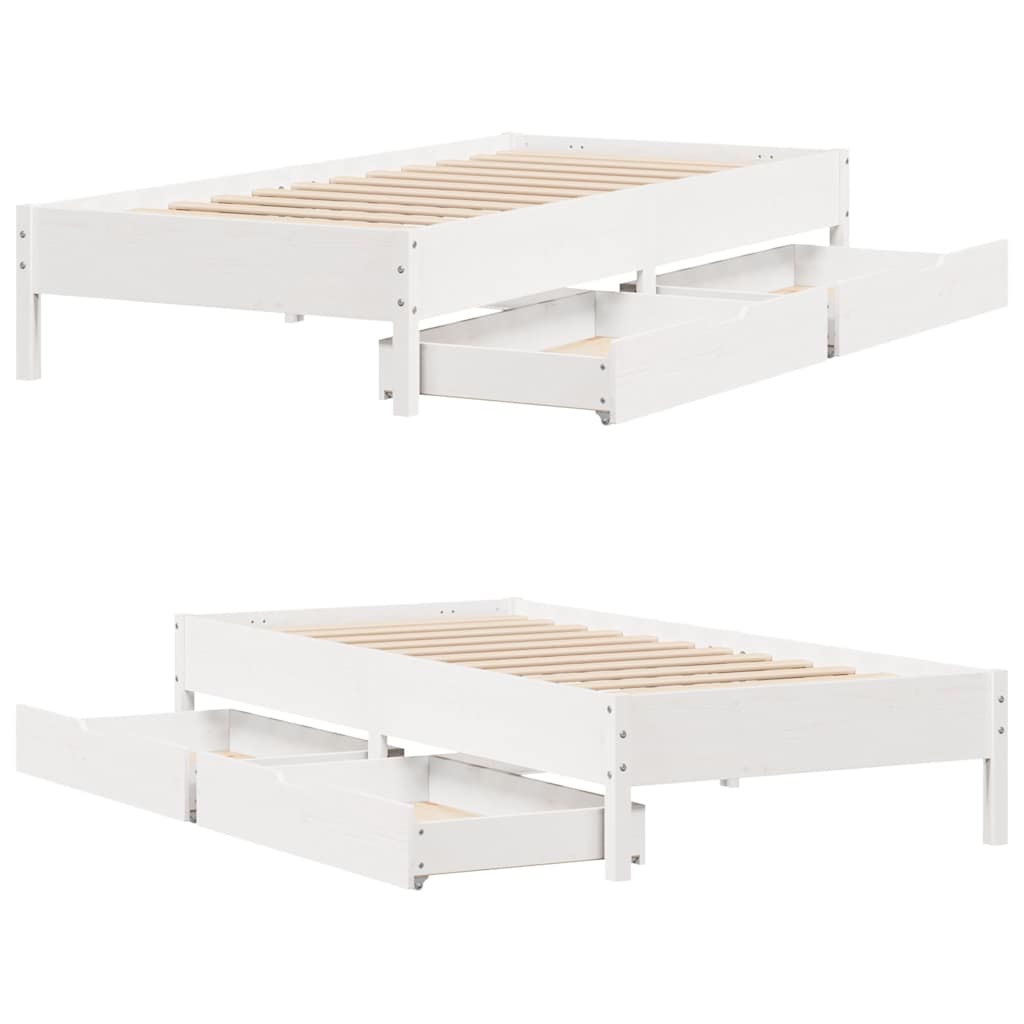 Letto senza Materasso Bianco 75x190 in Legno Massello di Pino