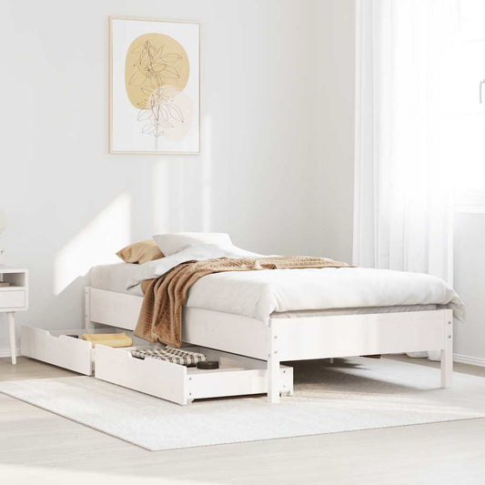 Letto senza Materasso Bianco 75x190 in Legno Massello di Pino