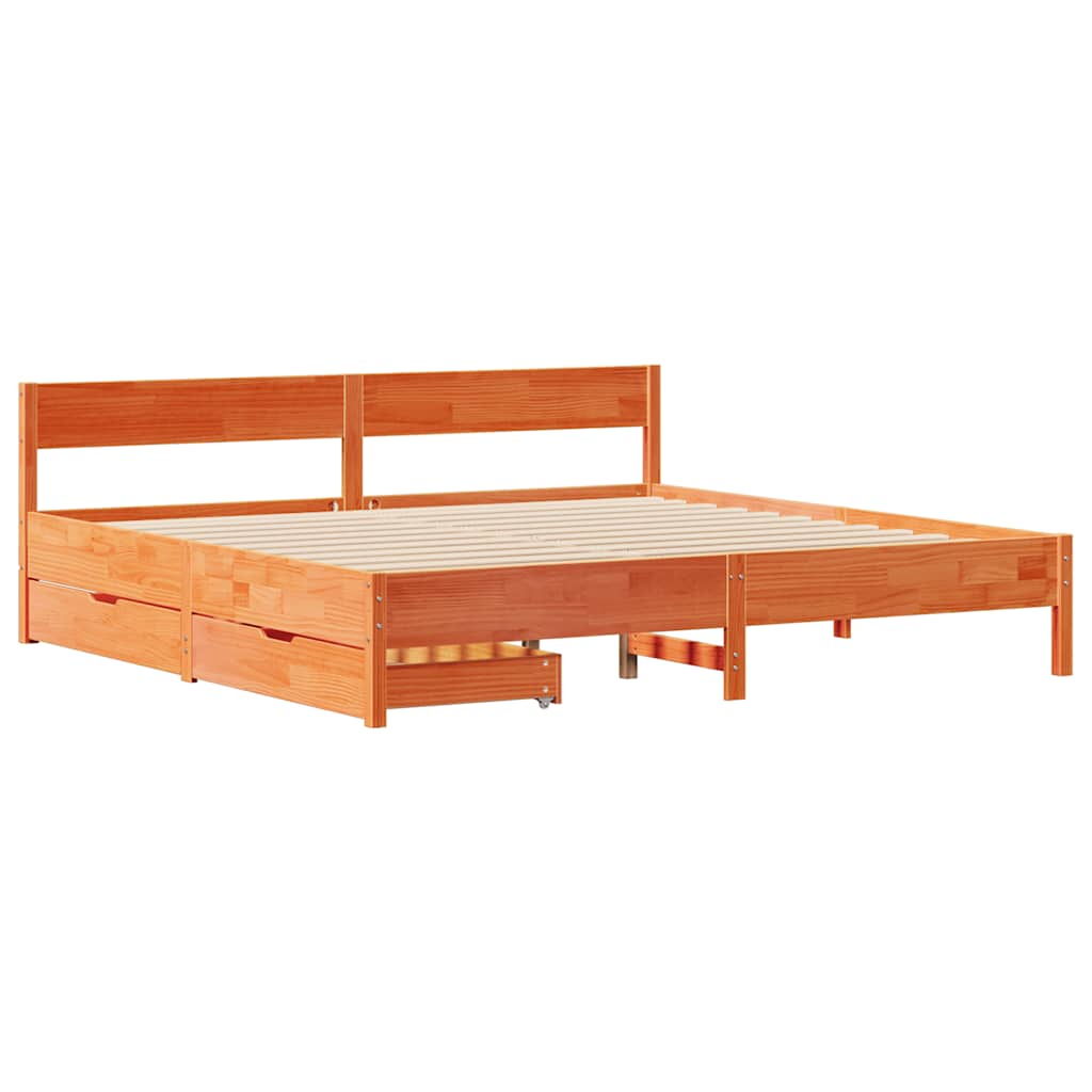 Letto senza Materasso Marrone Cera 200x200 cm in Legno di Pino