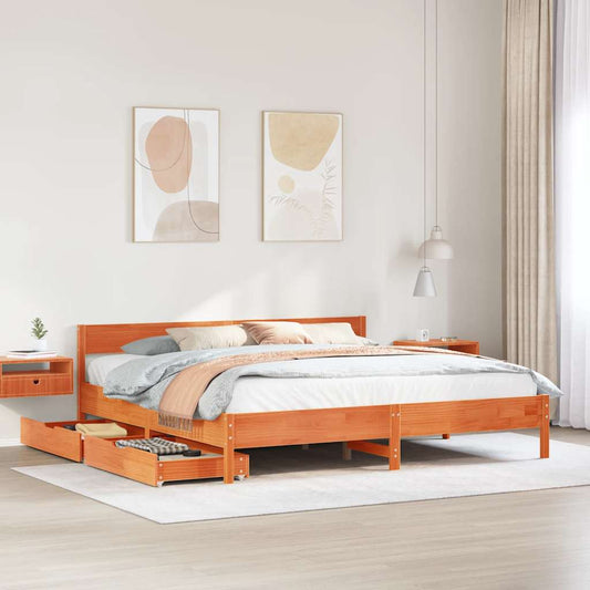Letto senza Materasso Marrone Cera 160x200 cm in Legno di Pino | homemem39