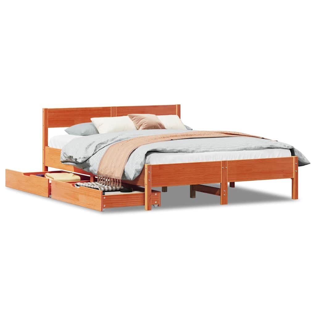 Letto senza Materasso Marrone Cera 140x190 cm in Legno di Pino | homemem39