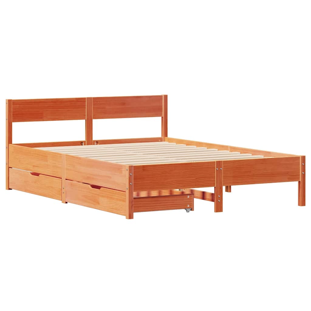 Letto senza Materasso Marrone Cera 140x190 cm in Legno di Pino | homemem39