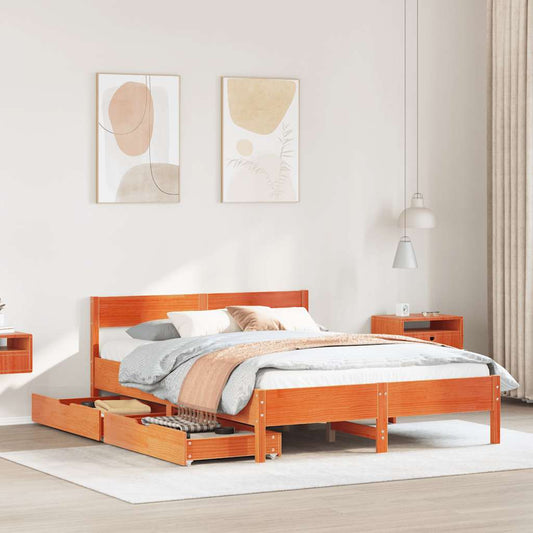 Letto senza Materasso Marrone Cera 140x190 cm in Legno di Pino | homemem39