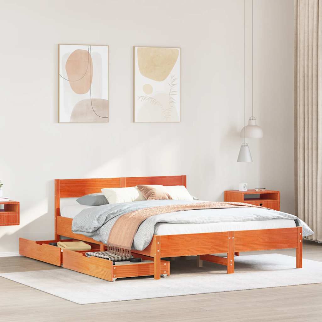 Letto senza Materasso Marrone Cera 135x190 cm in Legno di Pino | homemem39