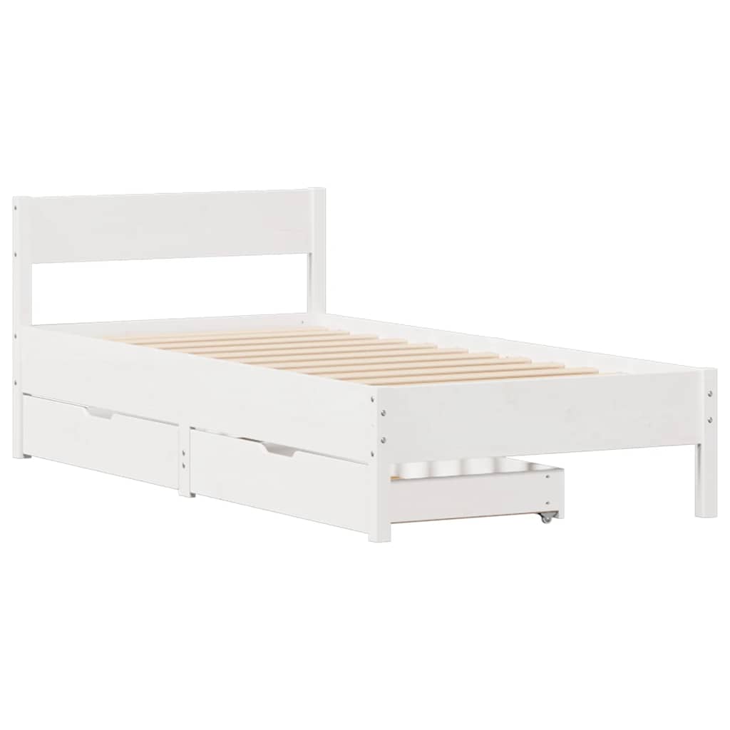 Letto senza Materasso Bianco 75x190 in Legno Massello di Pino | homemem39