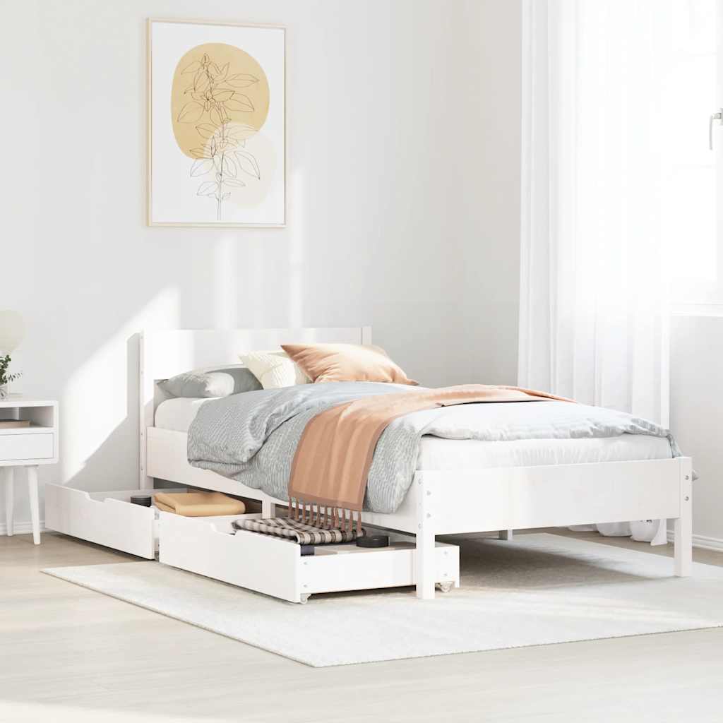 Letto senza Materasso Bianco 75x190 in Legno Massello di Pino | homemem39