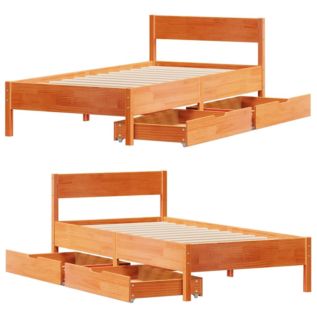 Letto senza Materasso Marrone Cera 75x190 cm in Legno di Pino | homemem39