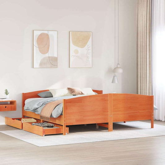 Letto senza Materasso Marrone Cera 200x200 cm in Legno di Pino | homemem39