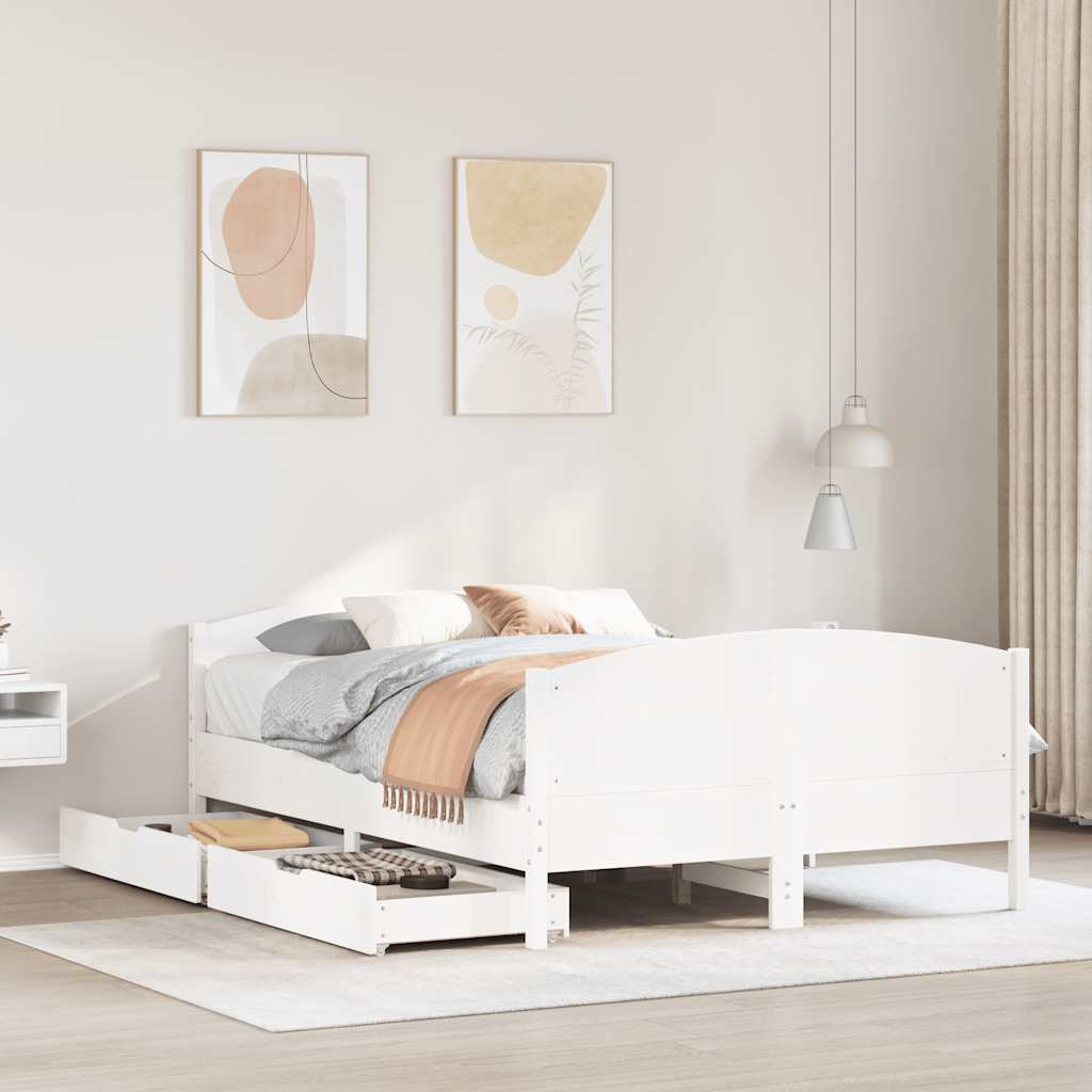 Letto senza Materasso Bianco 150x200 cm Legno Massello di Pino | homemem39