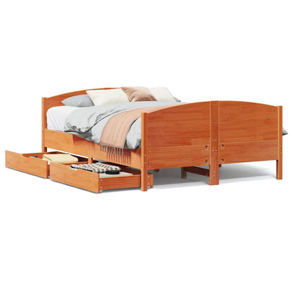 Letto senza Materasso Marrone Cera 135x190 cm in Legno di Pino | homemem39