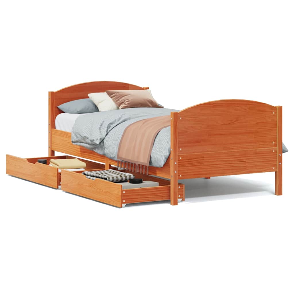 Letto senza Materasso Marrone Cera 100x200 cm in Legno di Pino