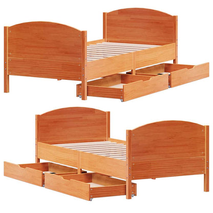 Letto senza Materasso Marrone Cera 90x190 cm in Legno di Pino | homemem39