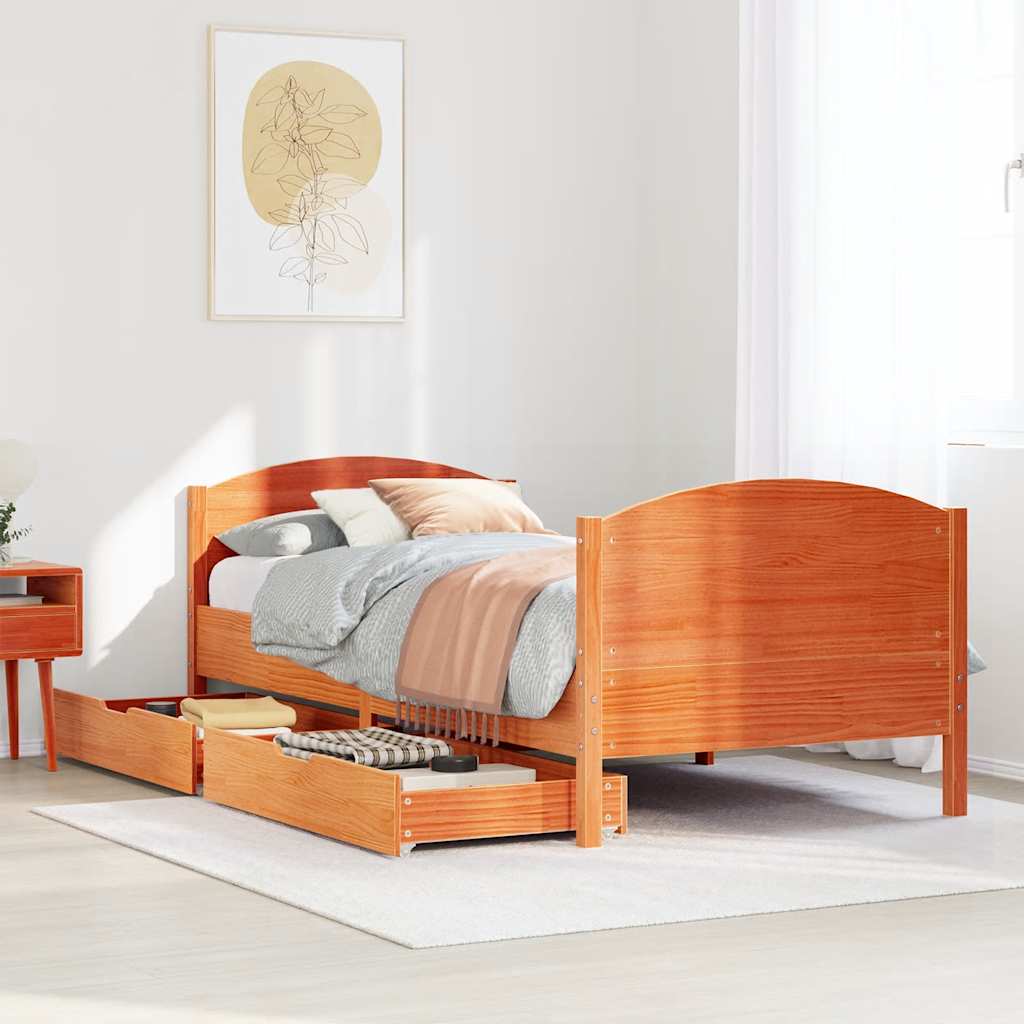 Letto senza Materasso Marrone Cera 75x190 cm in Legno di Pino | homemem39