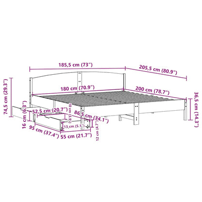 Letto senza Materasso Bianco 180x200 cm Legno Massello di Pino | homemem39
