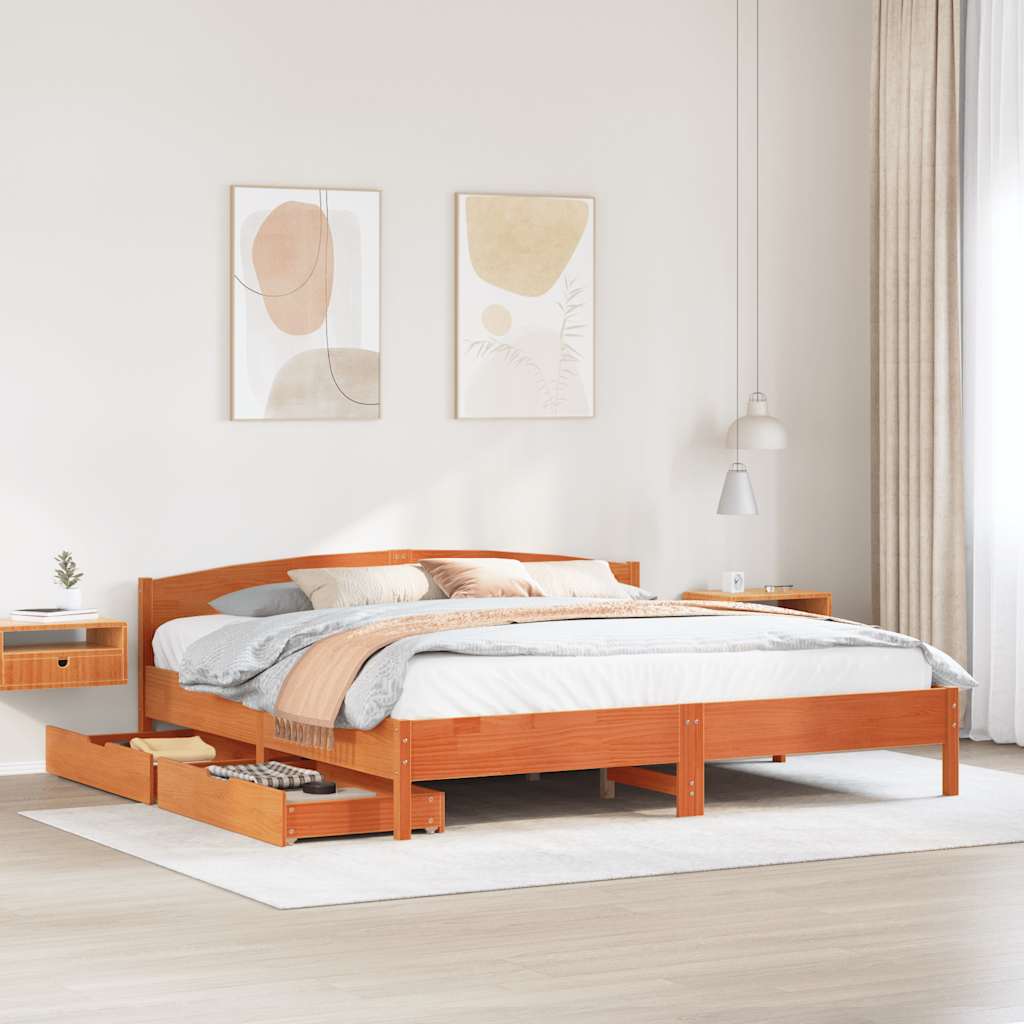 Letto senza Materasso Marrone Cera 180x200 cm in Legno di Pino