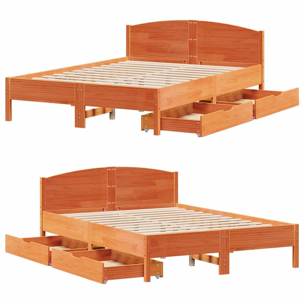Letto senza Materasso Marrone Cera 150x200 cm in Legno di Pino