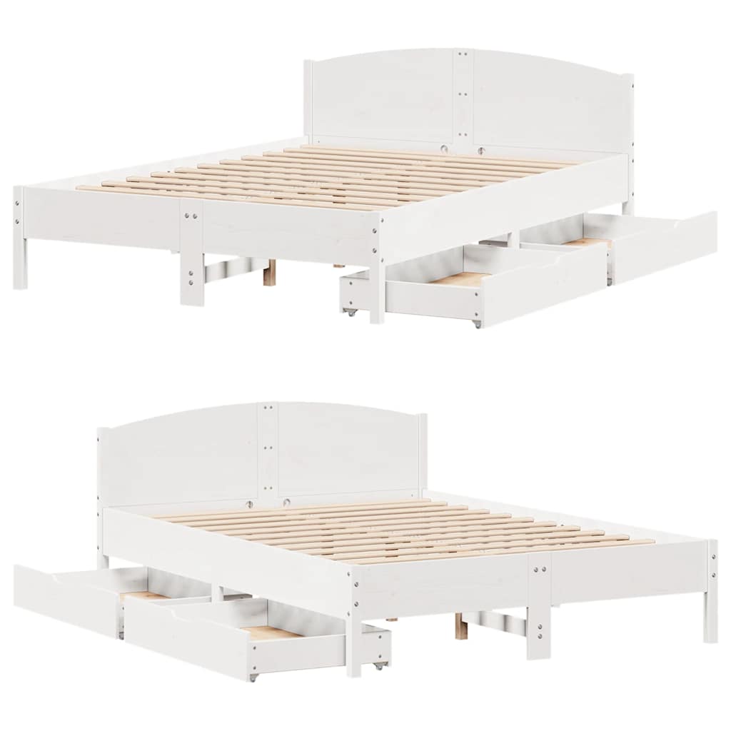 Letto senza Materasso Bianco 140x190 cm Legno Massello di Pino - homemem39