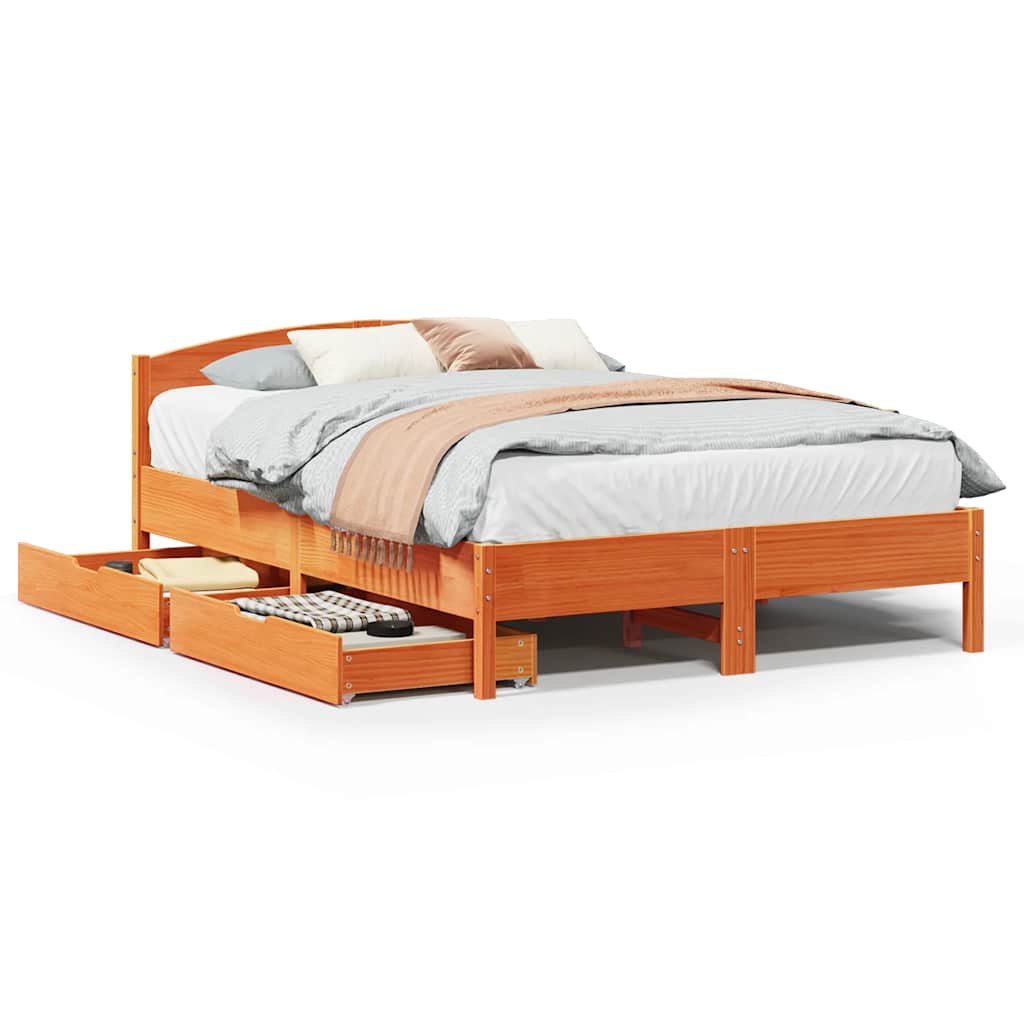 Letto senza Materasso Marrone Cera 140x190 cm in Legno di Pino | homemem39
