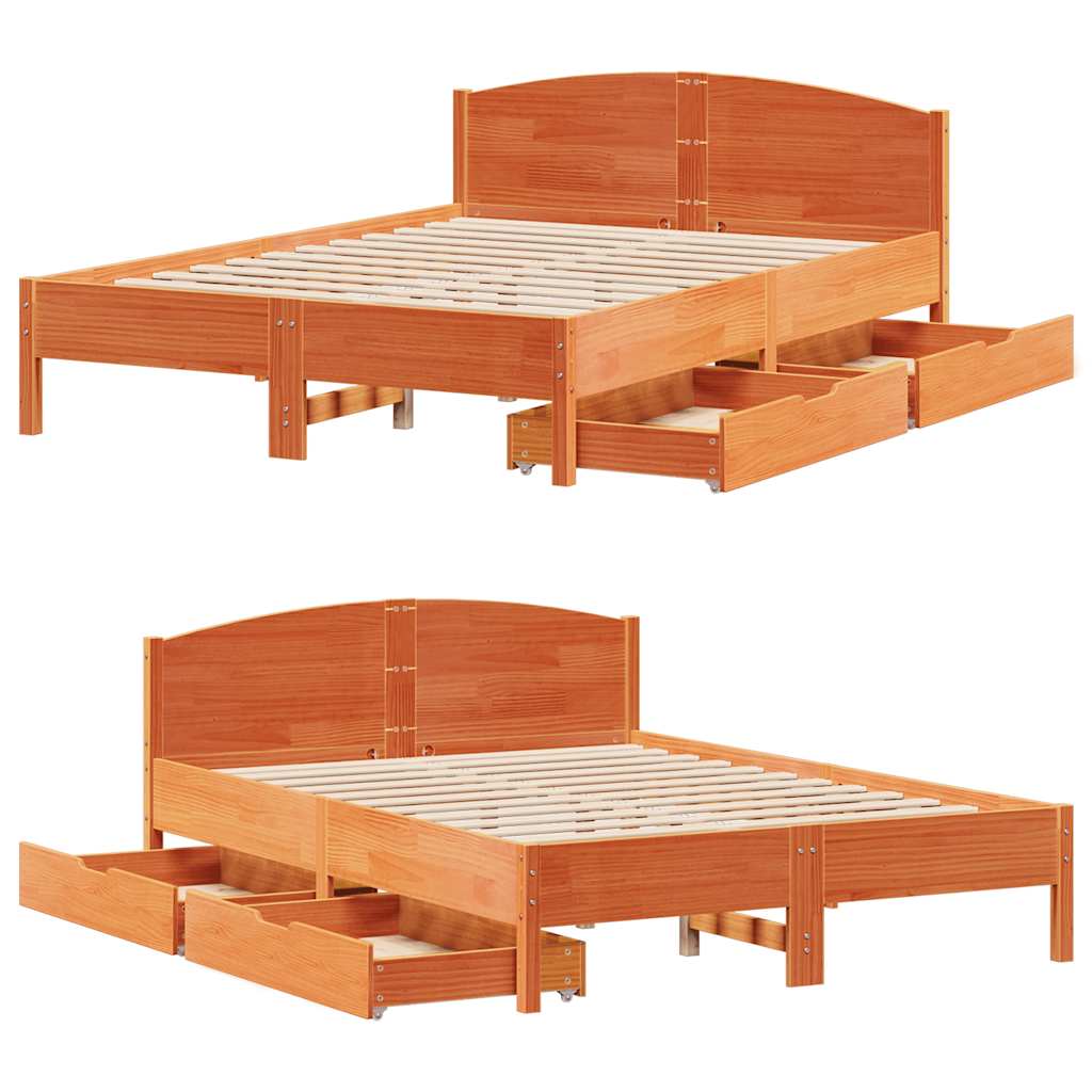 Letto senza Materasso Marrone Cera 140x190 cm in Legno di Pino | homemem39