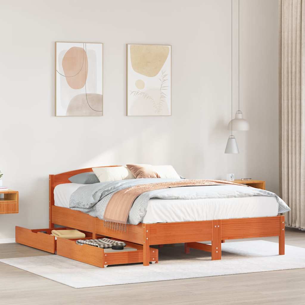 Letto senza Materasso Marrone Cera 140x190 cm in Legno di Pino | homemem39
