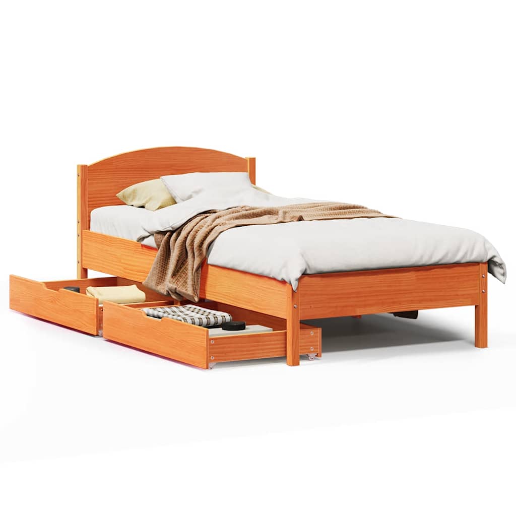 Letto senza Materasso Marrone Cera 90x190 cm in Legno di Pino | homemem39