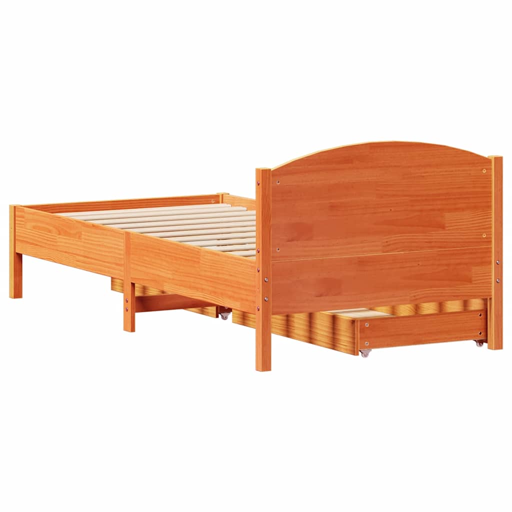 Letto senza Materasso Marrone Cera 90x190 cm in Legno di Pino | homemem39