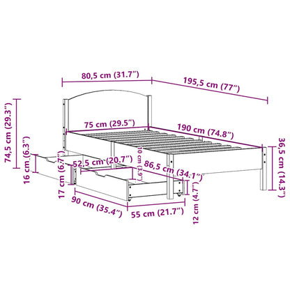 Letto senza Materasso Bianco 75x190 in Legno Massello di Pino | homemem39