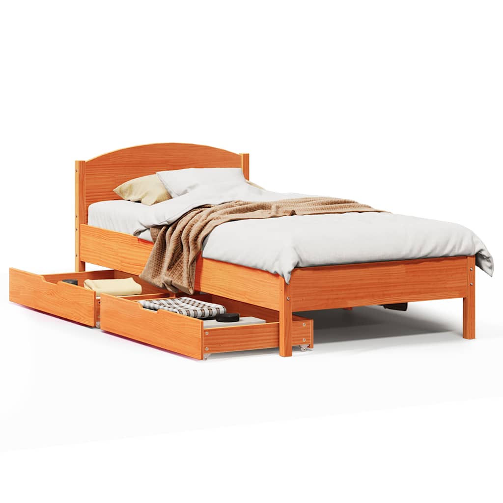 Letto senza Materasso Marrone Cera 75x190 cm in Legno di Pino | homemem39