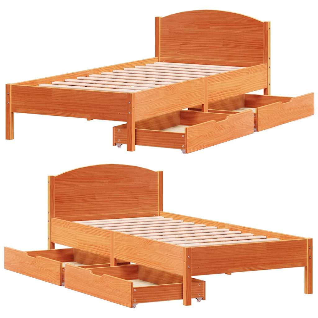 Letto senza Materasso Marrone Cera 75x190 cm in Legno di Pino | homemem39