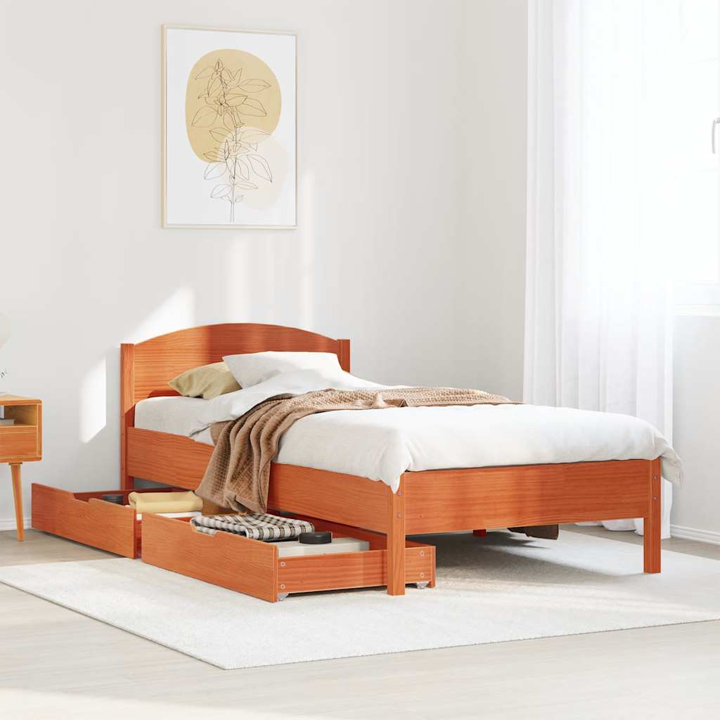 Letto senza Materasso Marrone Cera 75x190 cm in Legno di Pino | homemem39