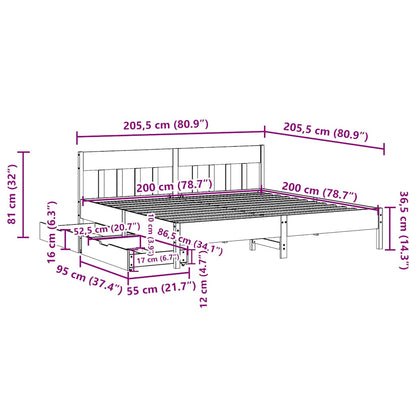 Letto senza Materasso 200x200 cm in Legno Massello di Pino
