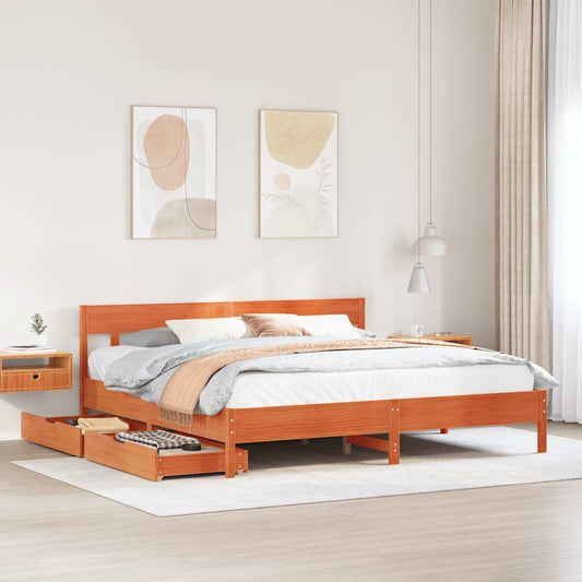 Letto senza Materasso Marrone Cera 180x200 cm in Legno di Pino | homemem39