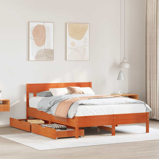 Letto senza Materasso Marrone Cera 160x200 cm in Legno di Pino | homemem39