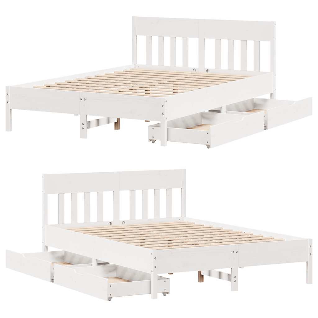 Letto senza Materasso Bianco 150x200 cm Legno Massello di Pino | homemem39