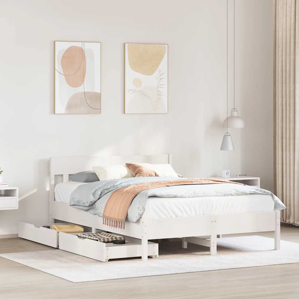 Letto senza Materasso Bianco 150x200 cm Legno Massello di Pino | homemem39
