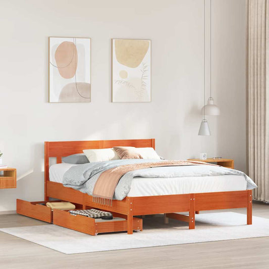 Letto senza Materasso Marrone Cera 150x200 cm in Legno di Pino | homemem39