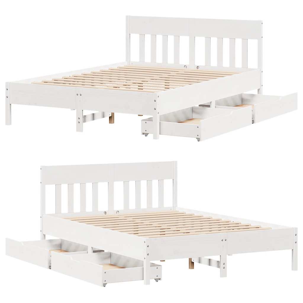 Letto senza Materasso Bianco 135x190 cm Legno Massello di Pino