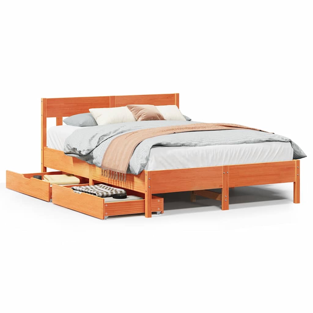 Letto senza Materasso Marrone Cera 135x190 cm in Legno di Pino | homemem39